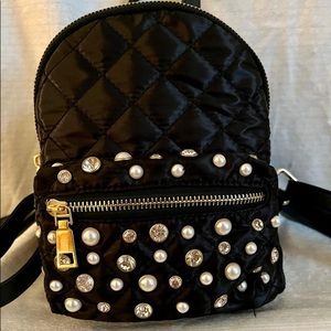 Kiss me Couture black quilted small backpack—nylon embellished